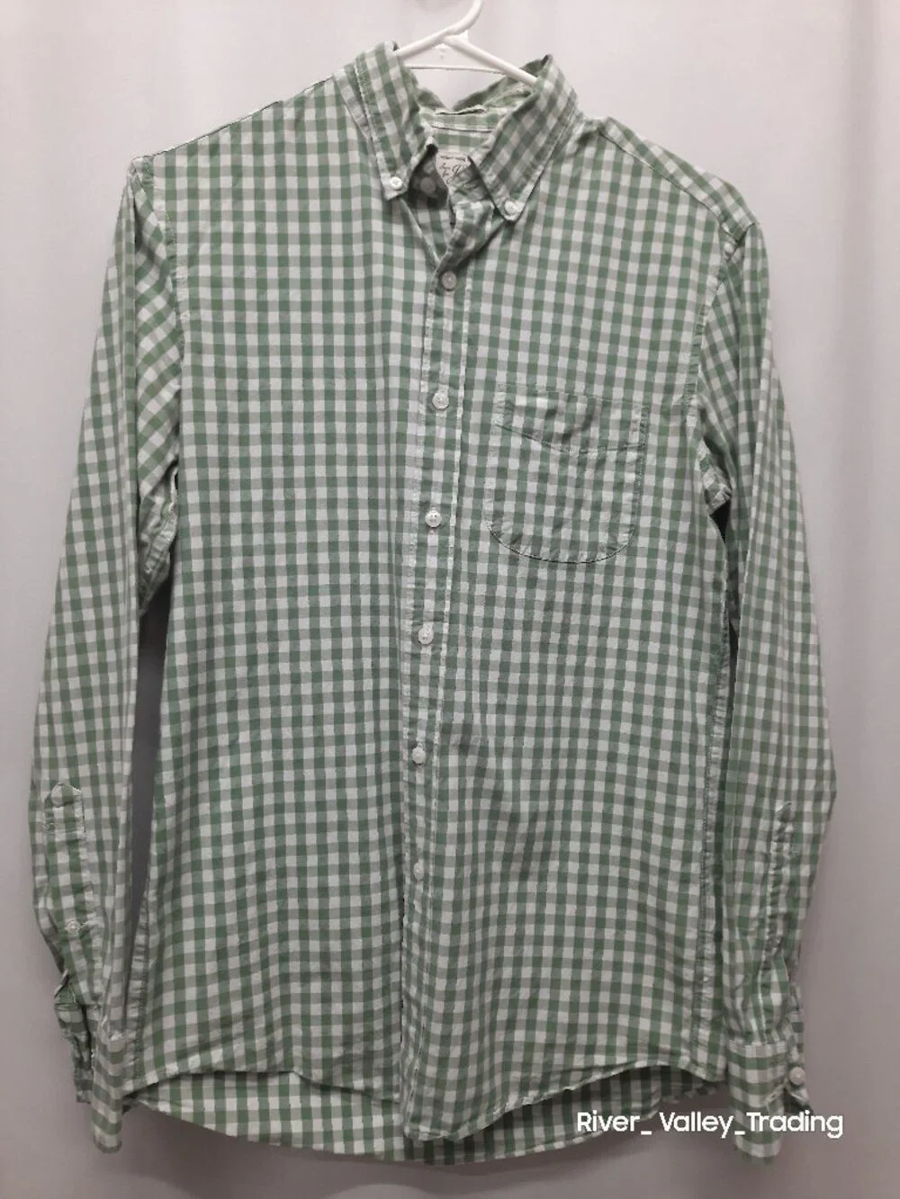 J.Crew Mens Small Gingham Check Long Sleeve Button Down Shirt Slim Fit Green